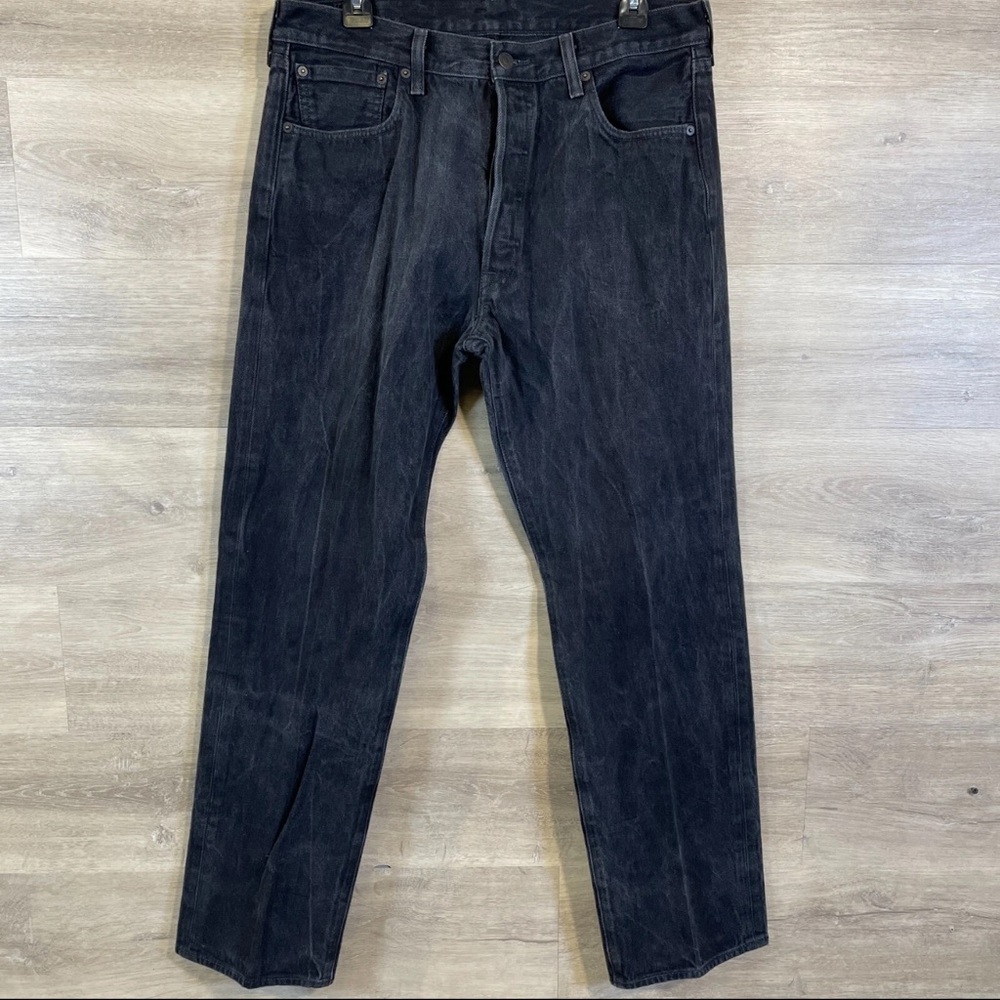 Levis Jeans Mens Size 36x34 Washed Black 501 Grunge Slim Straight Casual Denim